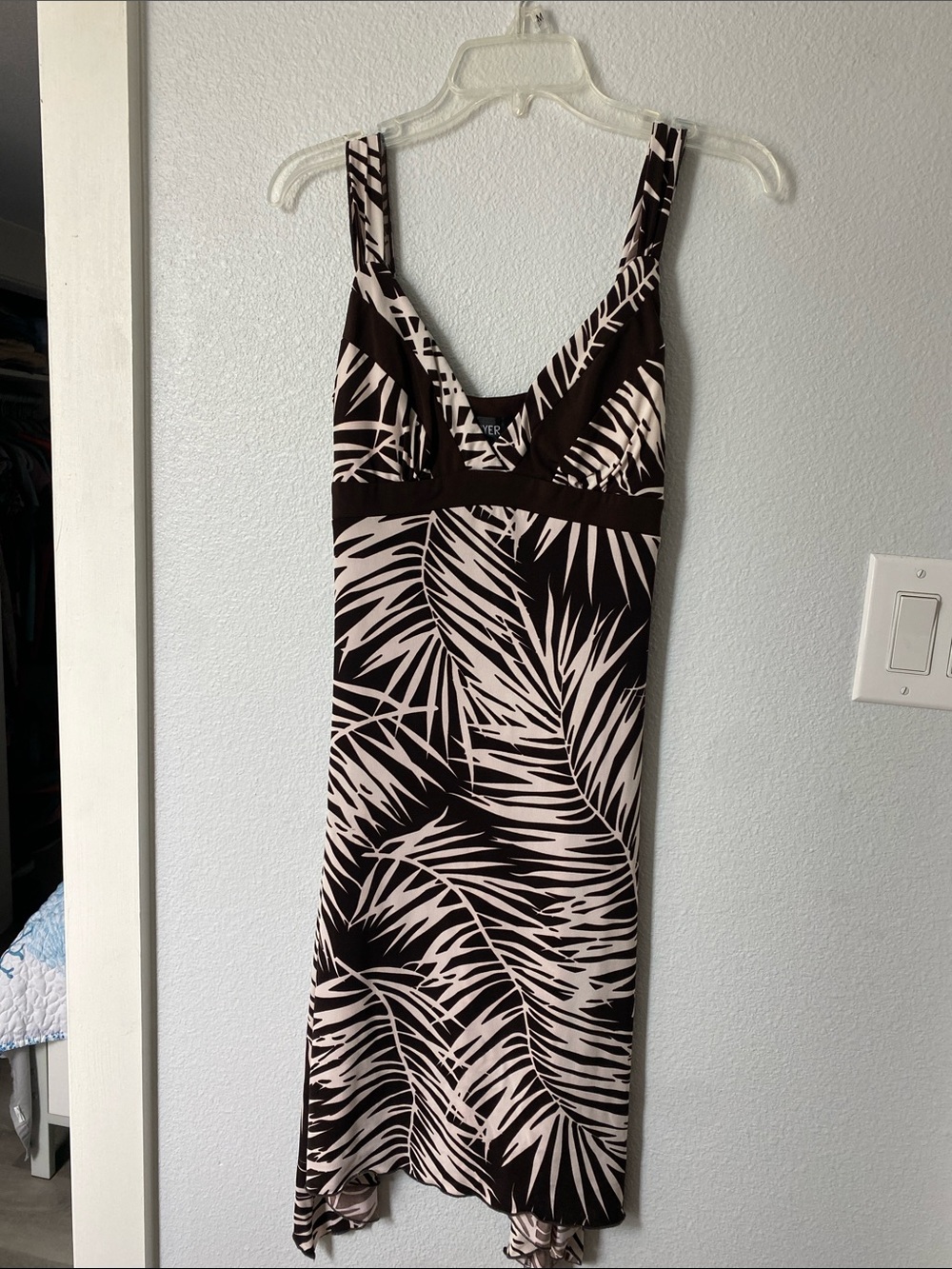 A. Byer Brown & Cream Palm-Print Slip Dress